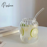 Korean Ins Style Fruit Juice Water Cup With Straw Large Capacity Heat-Resistant Glass Cold Drink