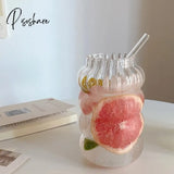 Korean Ins Style Fruit Juice Water Cup With Straw Large Capacity Heat-Resistant Glass Cold Drink