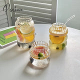 Korean Ins Style Fruit Juice Water Cup With Straw Large Capacity Heat-Resistant Glass Cold Drink