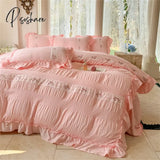 Korean Style Bed Set Seersucker Flower Embroidery Four Piece Set With Lace Student Dormitory Home Skin Friendly Duvet Cover Set