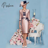 Lace Mother Of The Bride Dresses Knee Length 2 Piece With Jacket Dress High Quality Satin Wedding