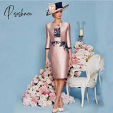 Lace Mother Of The Bride Dresses Knee Length 2 Piece With Jacket Dress High Quality Satin Wedding