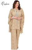 Lace Mother Of The Bride Pant Suits Long Sleeves Three Pieces Silver Gray Wedding Guest Dresses
