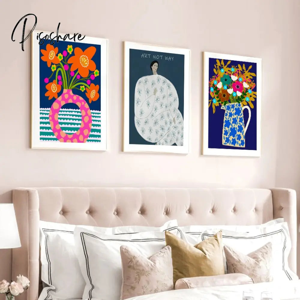 Leopard Lady Colorful Flower Rainbow Cup Wall Art Canvas Painting Nordic Posters And Prints