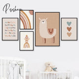 Llamas Sun Rainbow Heart Alphabet Boho Nursery Wall Art Canvas Painting Posters And Prints Pictures