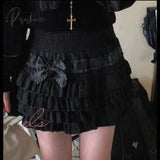 Lolita Cake Mini Skirts Women Japanese A-Line High Waist Black Pleated Skirt Girly Kawaii Love Y2K