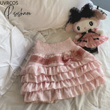 Lolita Cake Mini Skirts Women Japanese A-Line High Waist Black Pleated Skirt Girly Kawaii Love Y2K