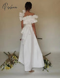 Long Ivory Taffeta Scalloped Evening Dresses A-Line Pleated Floor Length Prom For Women