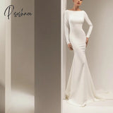 Long Sleeve Crepe Ivory Wedding Dresses Mermaid Open Back Gowns Sweep Train Custom Made Vestido De