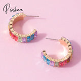 Lost Lady Fashion Multi-Color Crystal Glass C Cuff Stud Earrings Girl Women’s Geometric Wedding