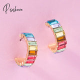 Lost Lady Fashion Multi-Color Crystal Glass C Cuff Stud Earrings Girl Women’s Geometric Wedding