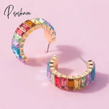 Lost Lady Fashion Multi-Color Crystal Glass C Cuff Stud Earrings Girl Women’s Geometric Wedding