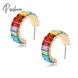 Lost Lady Fashion Multi-Color Crystal Glass C Cuff Stud Earrings Girl Women’s Geometric Wedding