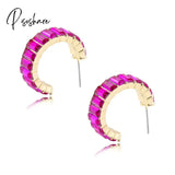 Lost Lady Fashion Multi-Color Crystal Glass C Cuff Stud Earrings Girl Women’s Geometric Wedding
