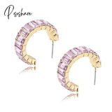 Lost Lady Fashion Multi-Color Crystal Glass C Cuff Stud Earrings Girl Women’s Geometric Wedding