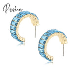 Lost Lady Fashion Multi-Color Crystal Glass C Cuff Stud Earrings Girl Women’s Geometric Wedding