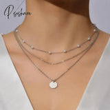 Lost Lady New Fashion Three Layers Disc Pendant Necklace For Women Trendy Simple Ladies Retro