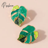 Lost Lady Plant Green Leaf Enamel Drop Earrings For Women Spring Fashion Statement Wholesale