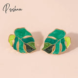 Lost Lady Plant Green Leaf Enamel Drop Earrings For Women Spring Fashion Statement Wholesale