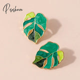 Lost Lady Plant Green Leaf Enamel Drop Earrings For Women Spring Fashion Statement Wholesale