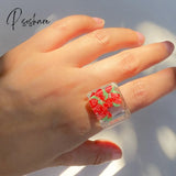 Lost Lady Stylish New Transparent Square Chunky Rings For Women Fruit Simile Beads Big Wholesale