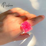 Lost Lady Stylish New Transparent Square Chunky Rings For Women Fruit Simile Beads Big Wholesale
