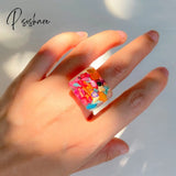 Lost Lady Stylish New Transparent Square Chunky Rings For Women Fruit Simile Beads Big Wholesale