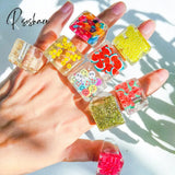 Lost Lady Stylish New Transparent Square Chunky Rings For Women Fruit Simile Beads Big Wholesale