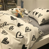 Love Heart Full Comforter Sets Cotton Luxury Summer Anime Bed Cover Cute Elegant Nordic Normal