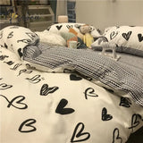 Love Heart Full Comforter Sets Cotton Luxury Summer Anime Bed Cover Cute Elegant Nordic Normal