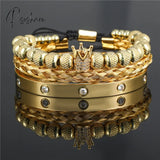 Lovers Bracelets For Woman Stainless Steel Bangles Zirconia Golden Jewelry Gifts 3Pcs Gold 19Cm