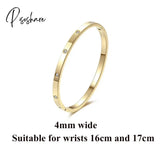 Lovers Bracelets For Woman Stainless Steel Bangles Zirconia Golden Jewelry Gifts 4Mm Gold 17Cm