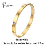 Lovers Bracelets For Woman Stainless Steel Bangles Zirconia Golden Jewelry Gifts 6Mm Gold 17Cm-02