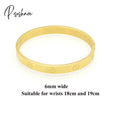 Lovers Bracelets For Woman Stainless Steel Bangles Zirconia Golden Jewelry Gifts 6Mm Gold 19Cm