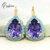 Luxurious Gold Color Hoop Earrings With Green Stone Hook Fashion Ladies Inlaid Purple Zircon Drop