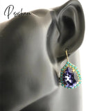 Luxurious Gold Color Hoop Earrings With Green Stone Hook Fashion Ladies Inlaid Purple Zircon Drop