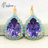 Luxurious Gold Color Hoop Earrings With Green Stone Hook Fashion Ladies Inlaid Purple Zircon Drop