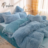 Luxury Autumn Winter Warm Pink Bedding Set Plush Kawaii Mink Velvet Queen Duvet Cover With Sheets