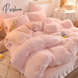 Luxury Autumn Winter Warm Pink Bedding Set Plush Kawaii Mink Velvet Queen Duvet Cover With Sheets