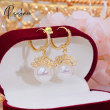 Luxury Flower Zircon Hoop Earrings For Women Wedding Engagement Pearl Dangle Earring Valentines Day