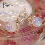 Luxury Flower Zircon Hoop Earrings For Women Wedding Engagement Pearl Dangle Earring Valentines Day