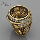 Men’s Gold Color Two Head Eagle Ring Spirit Of The Empire Eastern Roman Legion Sign Holy Cross