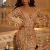 Mermaid Split Lace Appliqued Sequins Long Sleeves V Neck Evening Dress Elegant Luxury Dresses 2024