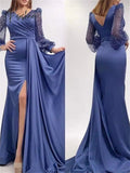 Mermaid / Trumpet Evening Gown Sexy Dress Formal Court Glittering Sheer Tulle Tiered Split Long