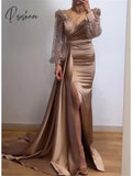 Mermaid / Trumpet Evening Gown Sexy Dress Formal Court Glittering Sheer Tulle Tiered Split Long