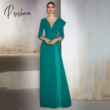 Modest 3/4 Sleeves Mother’s Of The Bride Dress V-Neck Floor Length Evening Dresses Plus Size