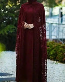 Mother Of The Bride Dresses With Long Lace Cape Sleeves Burgundy Muslim Caftan Women Wedding Party