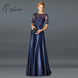 Navy Blue Mother Of The Bride Dresses Lace Appliques Half Sleeves A-line Satin Plus Size Wedding Guest Woman Prom Gowns 2024