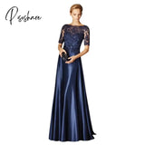 Navy Blue Mother Of The Bride Dresses Lace Appliques Half Sleeves A-Line Satin Plus Size Wedding