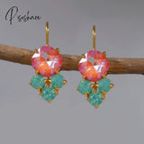 New Arrival Rainbow Crystal Dangle Earrings Cute Trendy Geometric Drop Boho Jewelry Accessories For